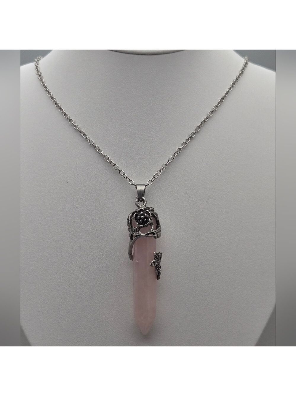 Hexagonal Pendant Healing Crystal Jewelry Silver Tone 20" Chain Chakra & Reiki